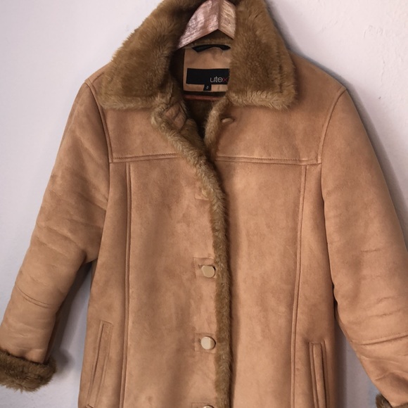 Utex Faux Shearling Long Coat Camel Tan Suede Plush Lined Full Length Medium - Picture 2 of 11